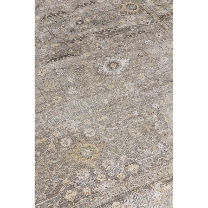 Heirloom Oriental Hand-Knotted Wool Khaki Area Rug, Rectangle 10' x 14'
