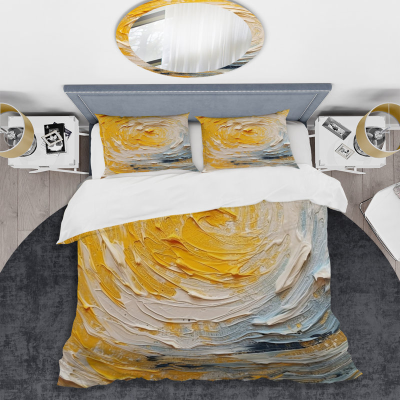 Ensemble de housse de couette en microfibre / polyester jaune crème Spiral Harmony