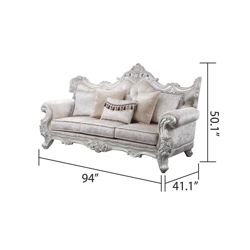 Classic 3 en finition champagne et argent brossé, bois, revêtement en chenille, coussin de dossier Delightful 3, structure en bois,