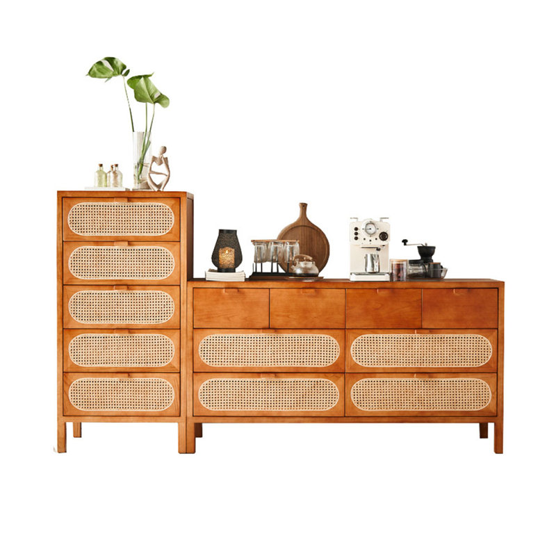Commode décorative en rotin et bois massif