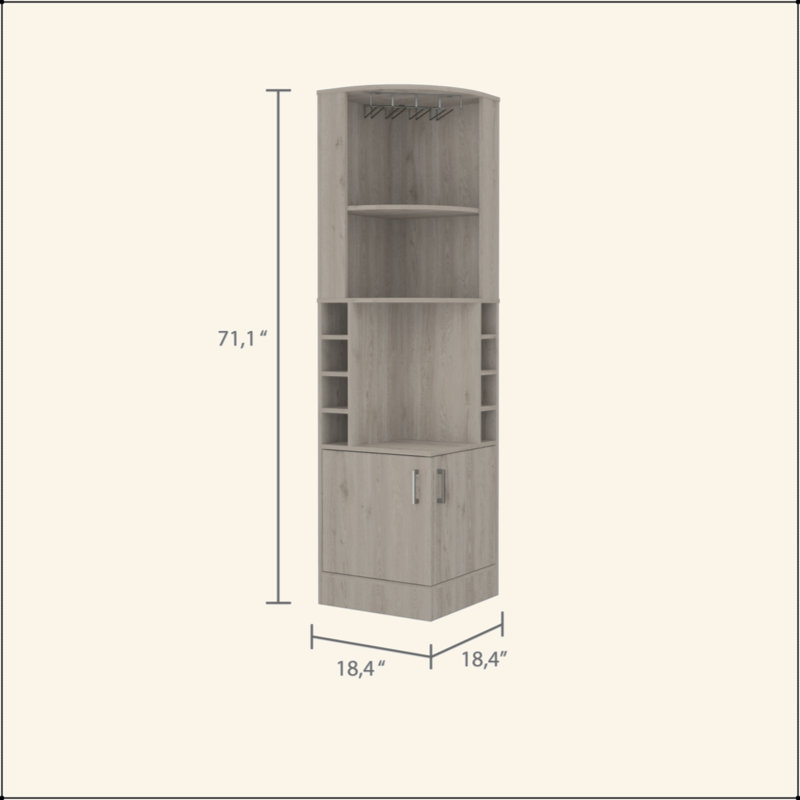 Light Gray 8-Bottle 2-Shelf Bar Cabinet, Light Gray