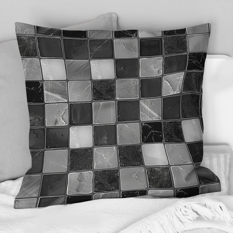 Carreaux de mosaïque gris et noir Mid-Century I - Coussin Mid-Century, H 16 po x l 16 po