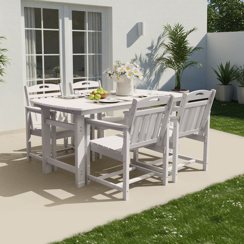 Ensemble de salle à manger rectangulaire 4 pièces pour 4 personnes avec trou pour parasol 4 personnes, Blanc