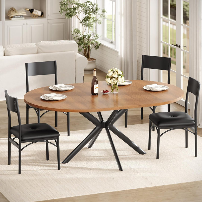 Table de salle à manger ronde extensible pour 4-6, table de cuisine en bois, Brun