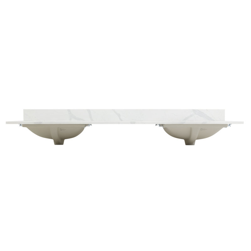 Calacatta White Quartz Double Vanity Top with Sink Holes