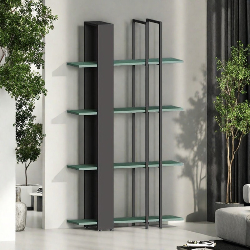 Qualité créative et belle bibliothèque, Noir / vert, (4 tablettes) H 70,8 po x l 59 po x P 11,8 po