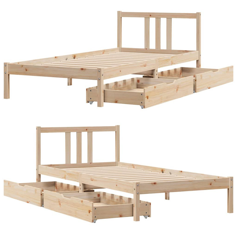 Bed Frame Without Mattress Solid Wood Pine, 80.5 x 195.5 cm, Natural