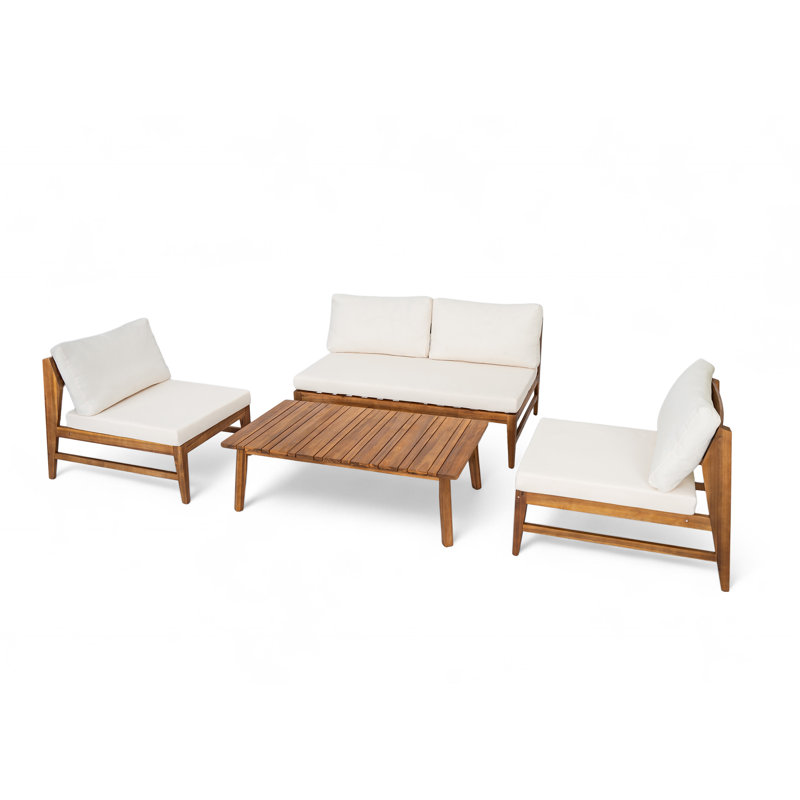 Ensemble de conversation d'extérieur en bois d'acacia 4 pièces avec coussins Lona