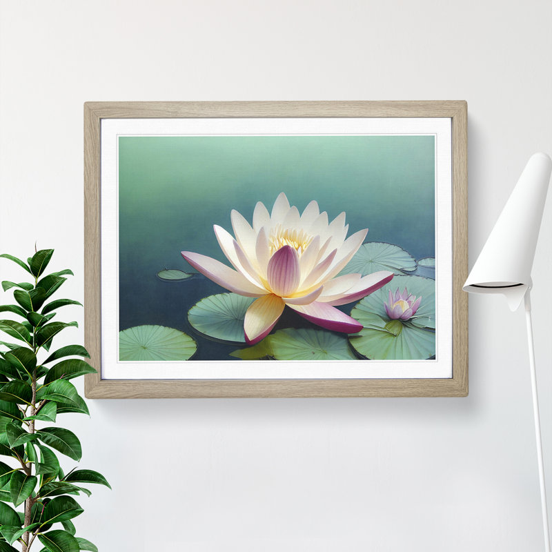 Classic Water Lily Flower - Framed Print, 46cm H x 64cm W x 2cm D, Oak