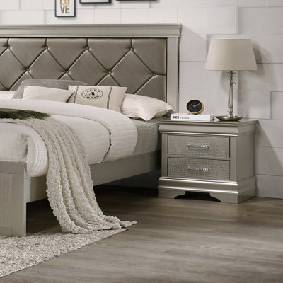 1pièce de chambre à coucher moderne à deux tiroirs de style glamour avec finition champagne et bois massif en cristal de style crocodile touffeté