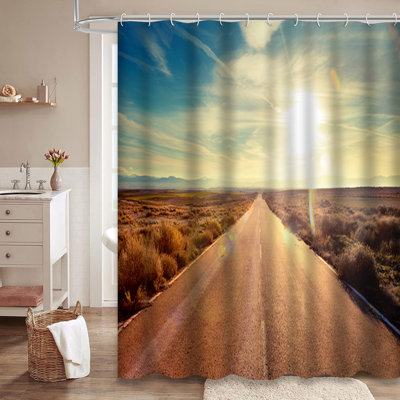 Road Landscape Car Travel Sunset Scenic Shower Curtain with 12 Hooks