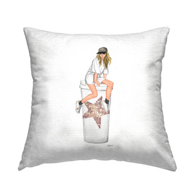 Coussin d'extérieur imprimé fille Stupell Industries par Ziwei Li