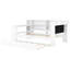 Lit plateforme simple en bois avec lit gigogne, tablettes de rangement, bureau, tête de lit tapissier à DEL et station de charge, coussin blanc et beige-57410574
