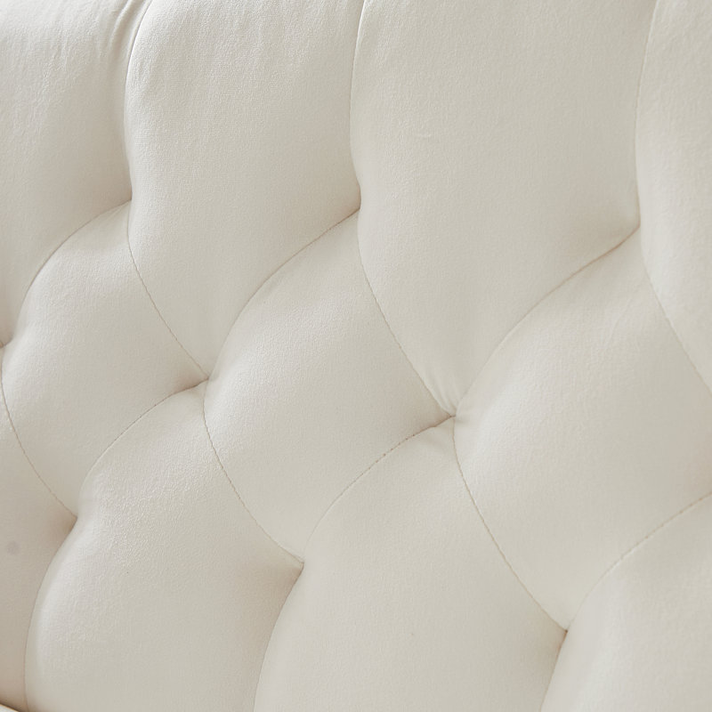 Canapé 2 places blanc crème avec motif capitonné et tissu de velours doux pour un confort et un style modernes, Blanc, crème