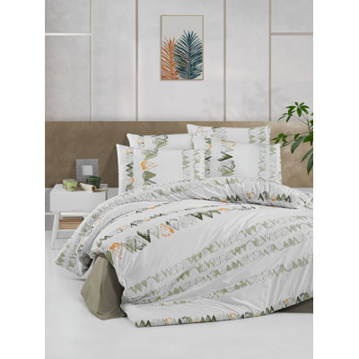 Ensemble de housse de couette en coton Laki kaki / blanc