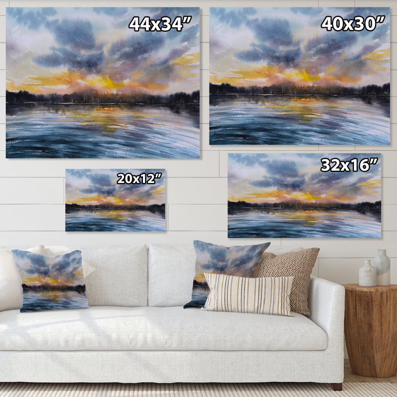 " Sunset On The Lake I ", 12" H x 20" W x 1" D, Wrapped Canvas
