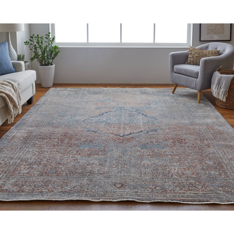 Tapis médaillon en polyester / acrylique Gilford, Rectangle 7 pi 10 po x 9 pi 10 po