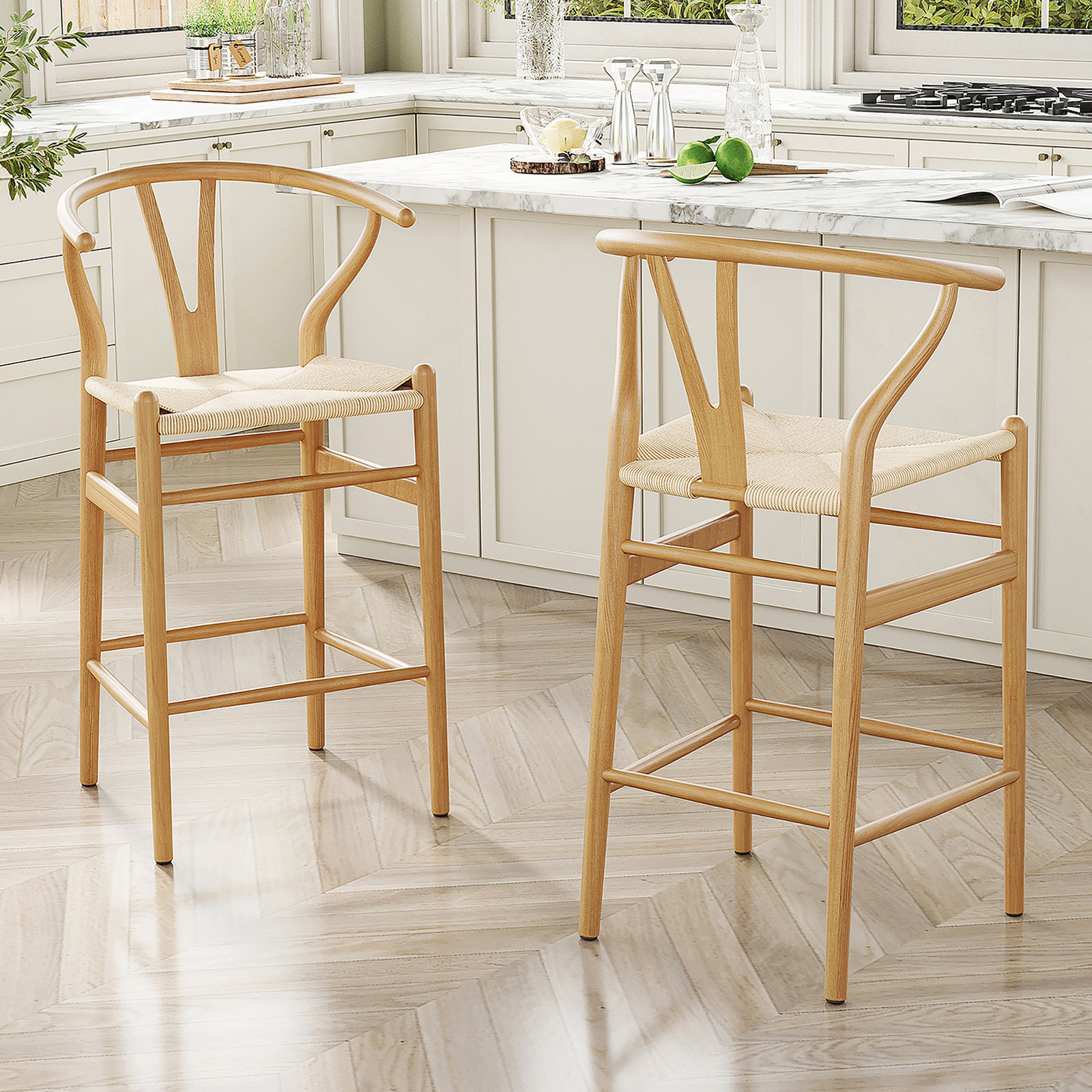 Margo 27" Bar Stool, Beige/Natural