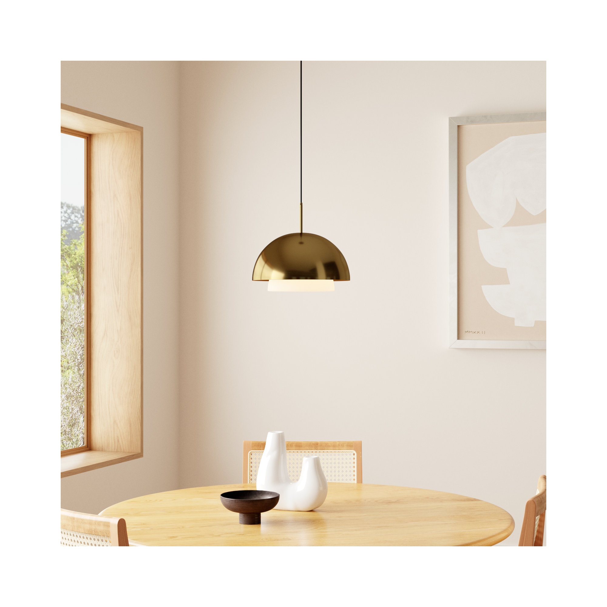 Lyle 1-Light Frosted Glass Dome Pendant, Brass
