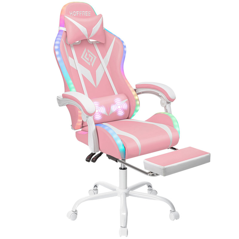 Fauteuil de jeu vidéo HOFFREE, Rose/Blanc