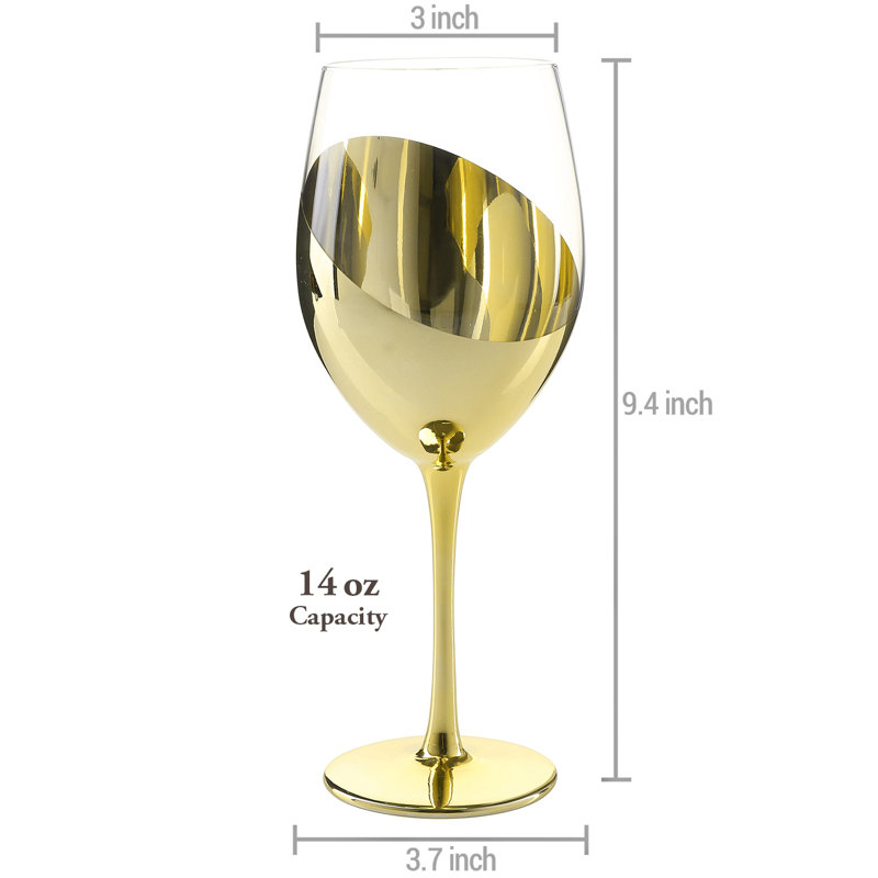 4 Piece 414ml Wine Glass Set, Brass