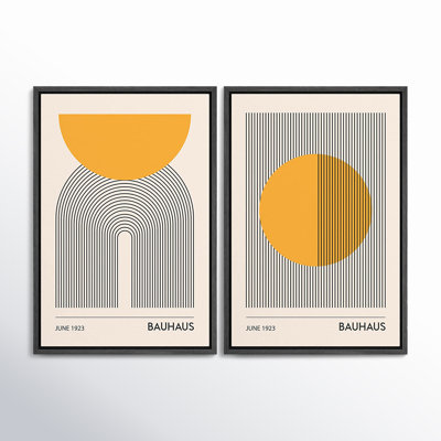 Mid Century Modern Boho Bauhaus Solar Sun Abstract Art Decor Framed On Canvas 2 Pieces Print