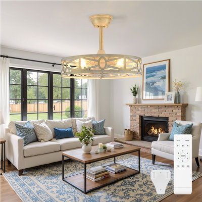  Caged Ceiling Fans with Light: 20-Inch Metal Enclosed Farmhouse Fandelier for Kitchen Bedroom - Industrial Semi Flush Mount Ceiling Fans with Remote 6 Speeds Reversible Motor Timer