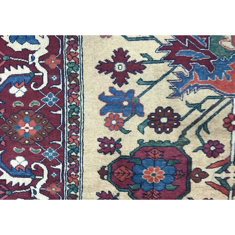 Hand-Knotted High-Quality Ivory and Wine Area Rug