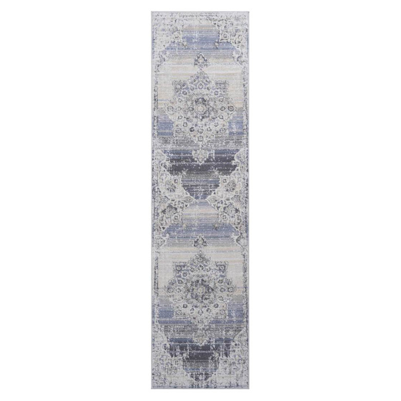 LOOM & LUXE Collection 2X8 Cream/Blue /Medallion Non-Shedding Living Room Bedroom Dining Home Office Stylish And Stain Resistant Area Rug