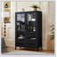 Vitrine haute de 60 po avec porte en verre trempé, éclairage DEL, deux tiroirs, armoire de rangement de style moderne pour le salon, le bureau et le bureau-992588527