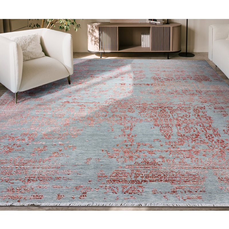 Abstract Area Rug in Copper/Gray/Orange, Rectangle 9' x 12'