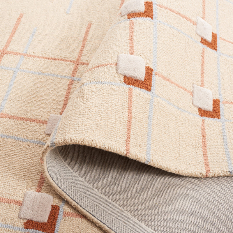 Juliam Hand Tufted Wool/Cotton Geometric Rug in Beige/Rust, Rectangle 5' x 8'