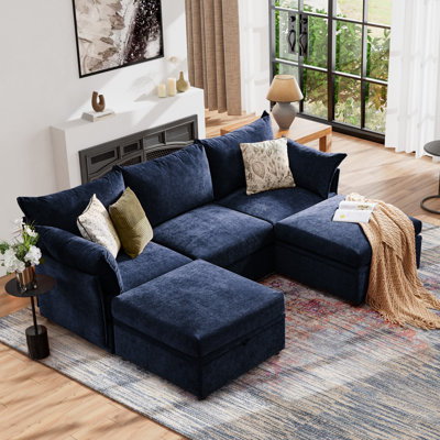 Canapé modulaire moderne réversible de 102 po de largeur avec repose-pieds en tissu chenille de qualité supérieure