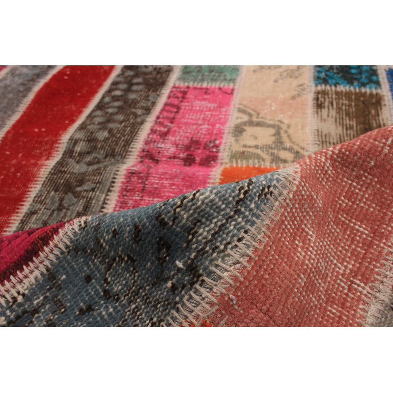 Tapis unique en laine noué à la main style patchwork des années 2010 de 4 pi 8 po x 6 pi 5 po bleu / gris Barrasso