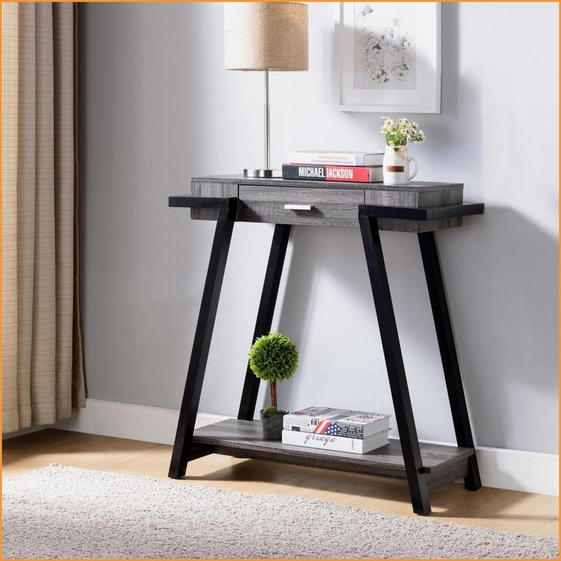 Console moderne avec tiroir & amp; Tablette inférieure, gris vieilli Noir | Panneau de particules | Gris