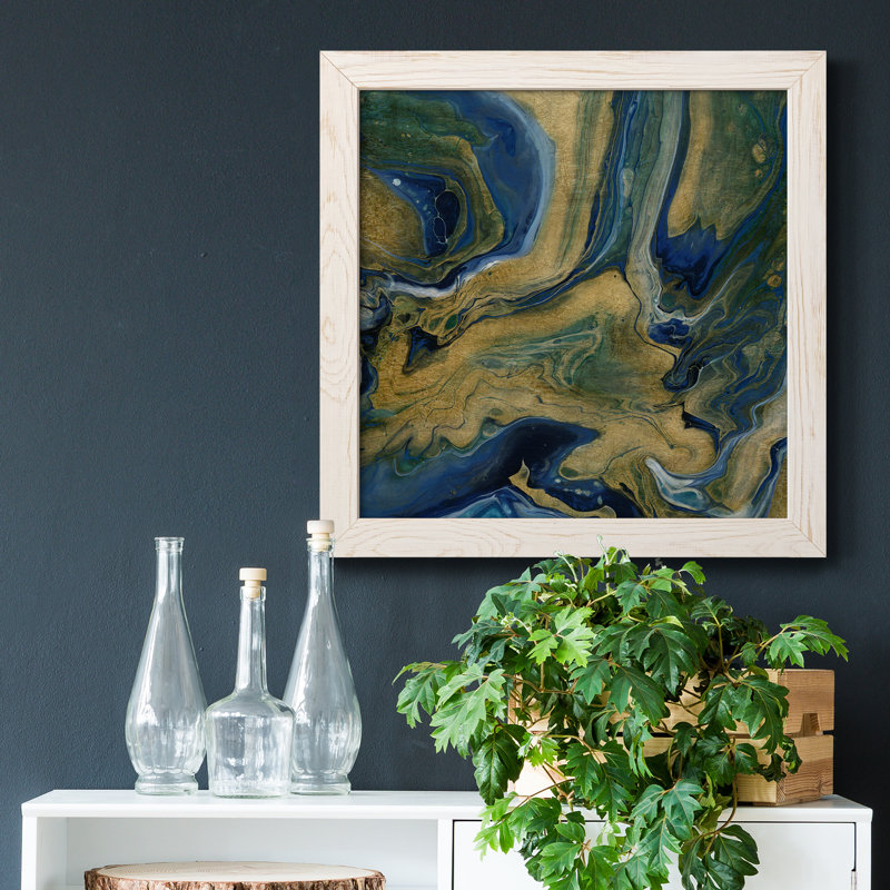 Golden Sea - peinture sur toile encadrée, H 17 po x l 17 po x P 1,5 po, Toile encadrée blanc vieilli