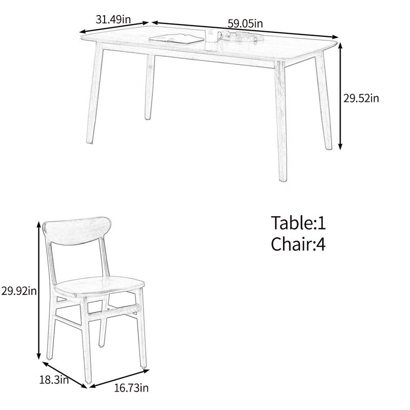 Ensemble de table pratique en bois massif de haute qualité, H 29,52 po x L 59,05 po x l 31,49 po
