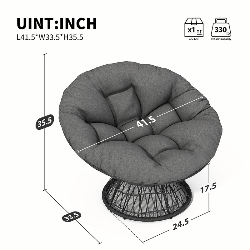 Fauteuil ergonomique en osier avec coussins en tissu épais, Gris, Gris