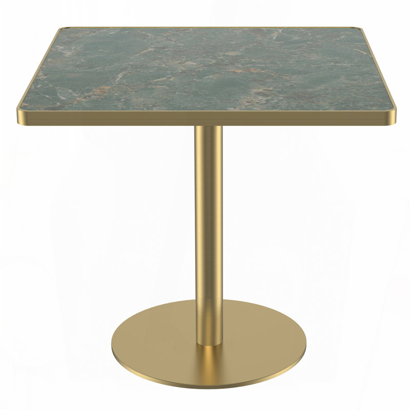 Table bistro carrée 31,5 po - Plateau en faux marbre de montagne enneigé avec pieds dorés, Light Slate Grey/Silver