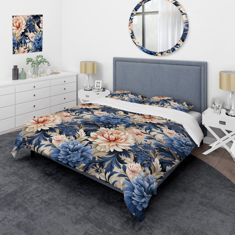 Ensemble de housse de couette bleu et beige Artful, Housse de couette pour très grand lit et 2 très