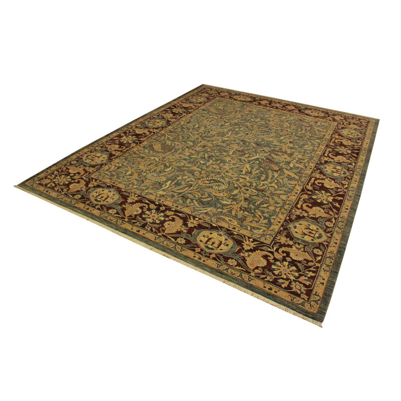 Tapis beige / bleu en laine noué à la main 9 pi 5 po x 11 pi 11 po Abagail Southwestern