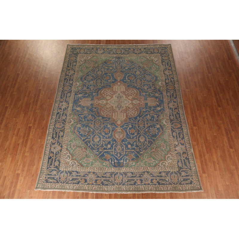 Tapis bleu fait à la main 10 x 13 po
