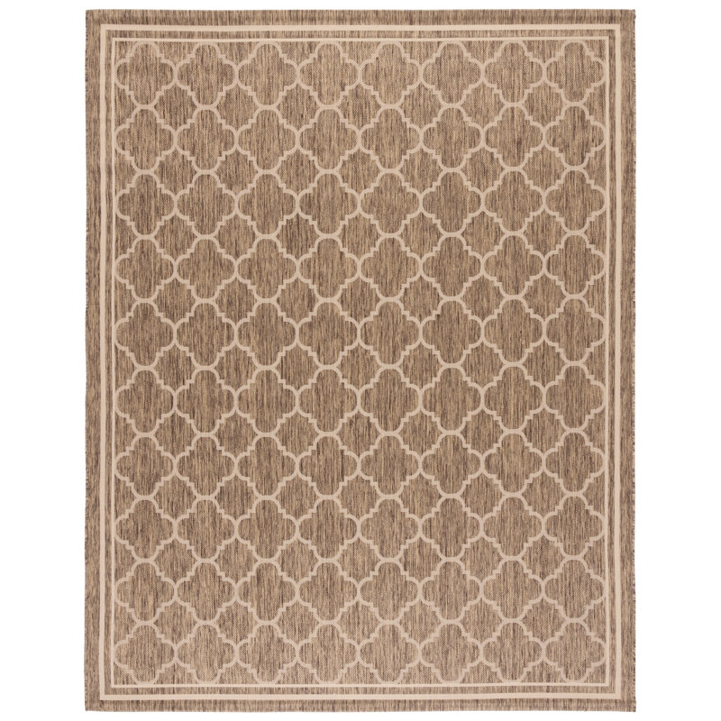 Arneshia Geometric Brown/Bone Indoor/Outdoor Area Rug, Rectangle 6'7" x 9'6"