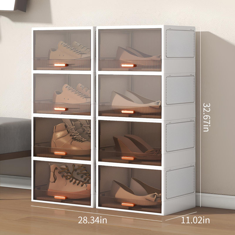 Boîte à chaussures rabattable pliable, armoire à chaussures en plastique transparent