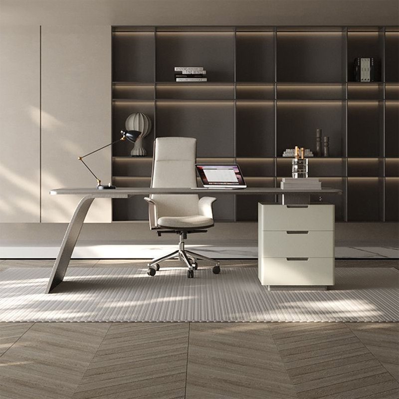 Rectangular Manufactured Wood with 3 drawers desk, 29.53" H x 55.12" W x 27.56" D, Gray/White
