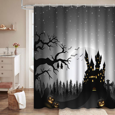 Rideau de douche Halloween avec citrouilles d'Halloween avec 12 crochets