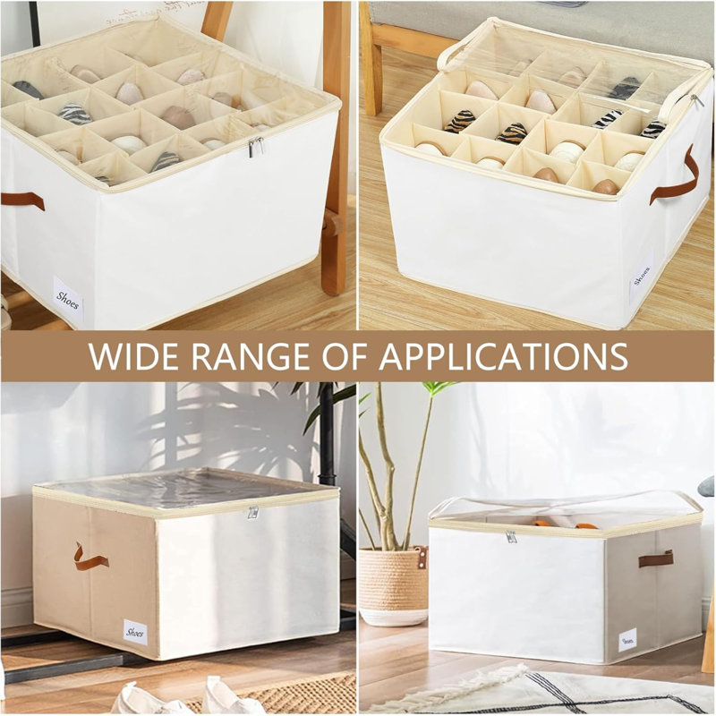 Shoe Storage Box Organiser For Closet, Space Saver Shoes Containers Bin With Clear Lids Stackable, Foldable Shoe Rack Cabinet Cubby For Wardrobe