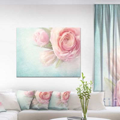 Fleurs roses sur fond bleu - impression sur toile tendue