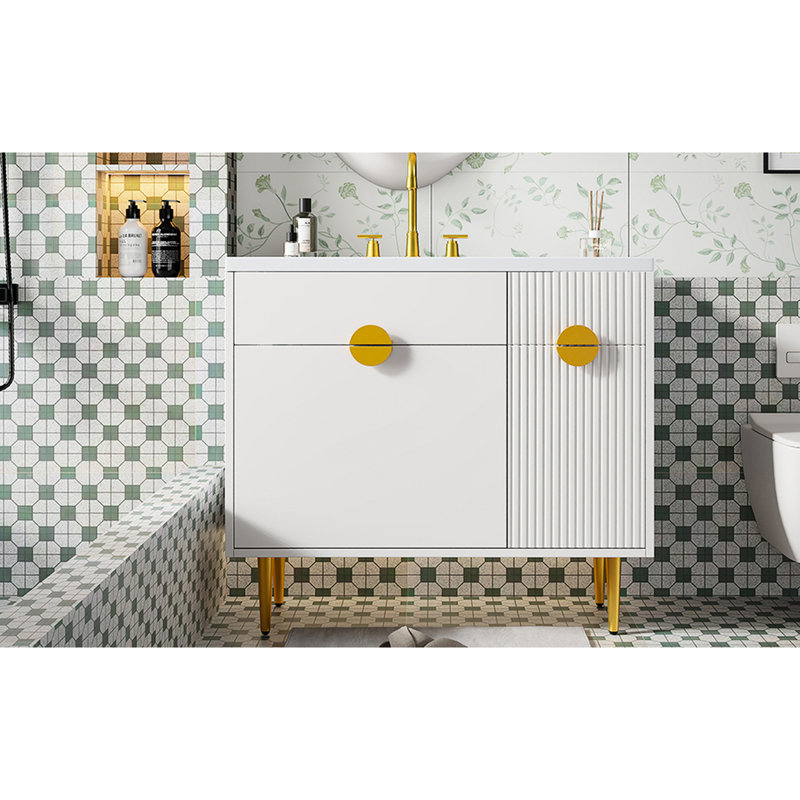 Meuble-lavabo de salle de bain 30 po avec lavabo en résine, espace de rangement spacieux, quincaillerie, robinet de 8 po compatible avec un meuble-lavabo moderne de 36 po, détails fonctionnels bien pensés, conception à poignée unique