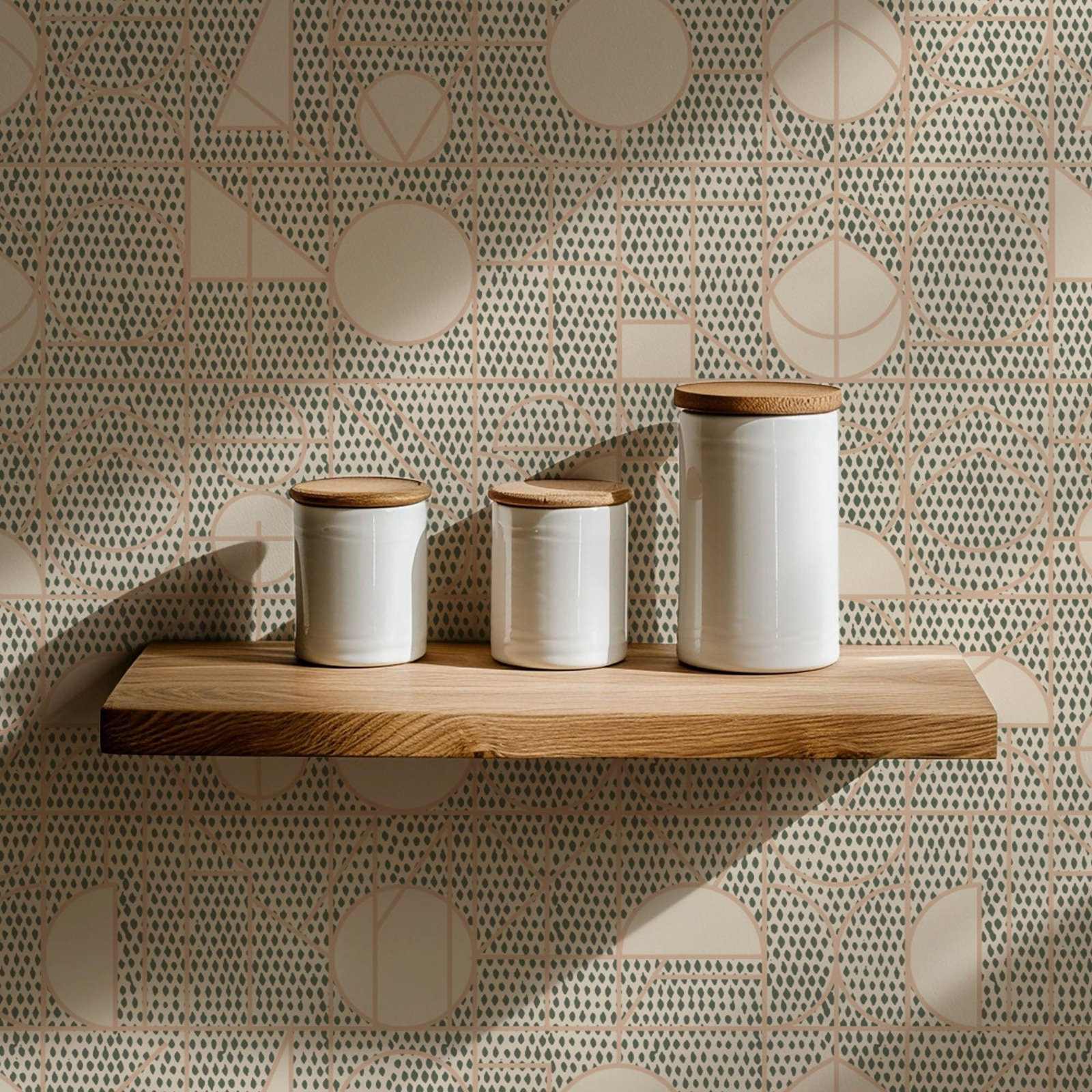 Kali Wallpaper Roll, Blush/Green, Faux Grasscloth, Non-Pasted